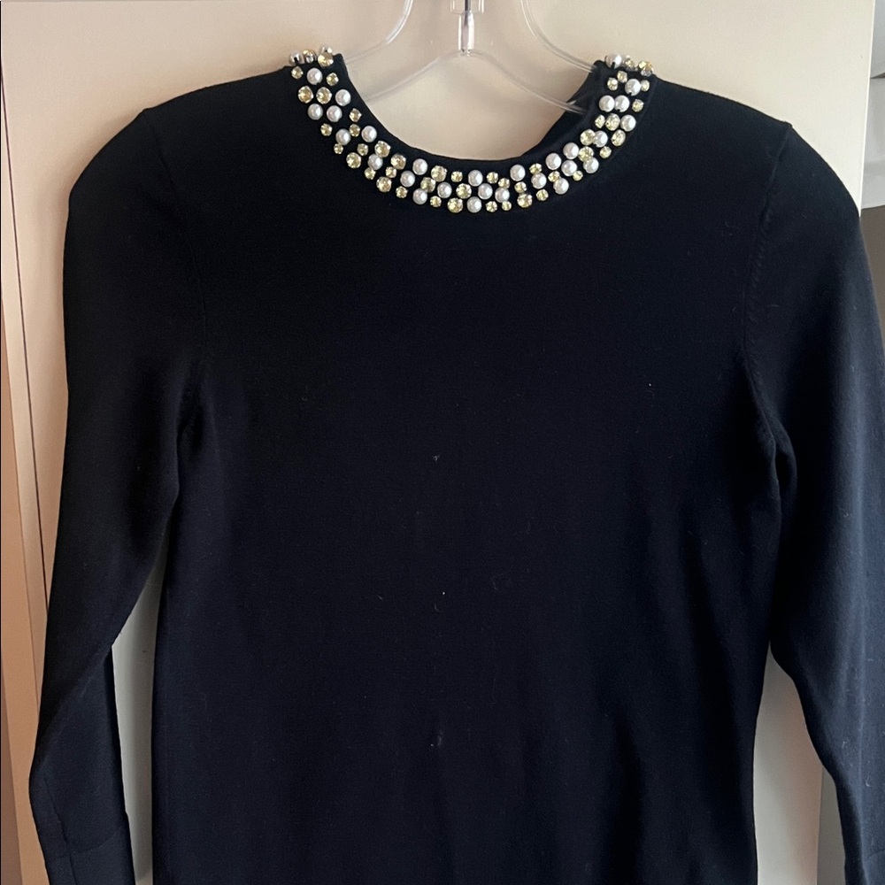 Black Sweater with Pearl Embellished Collar